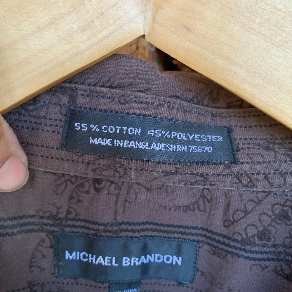 Paisley Dress Shirt Mens 2XL Brown Long Sleeve Button Up Michael Brandon - Picture 4 of 7